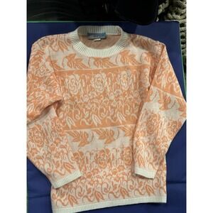 VTG 90's Women's L Peach&white Pinwheels Sweater Womens Long Sleeve Made in USA‎